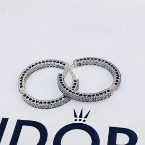 Pandora Sparkle and Hearts Hoop Earrings